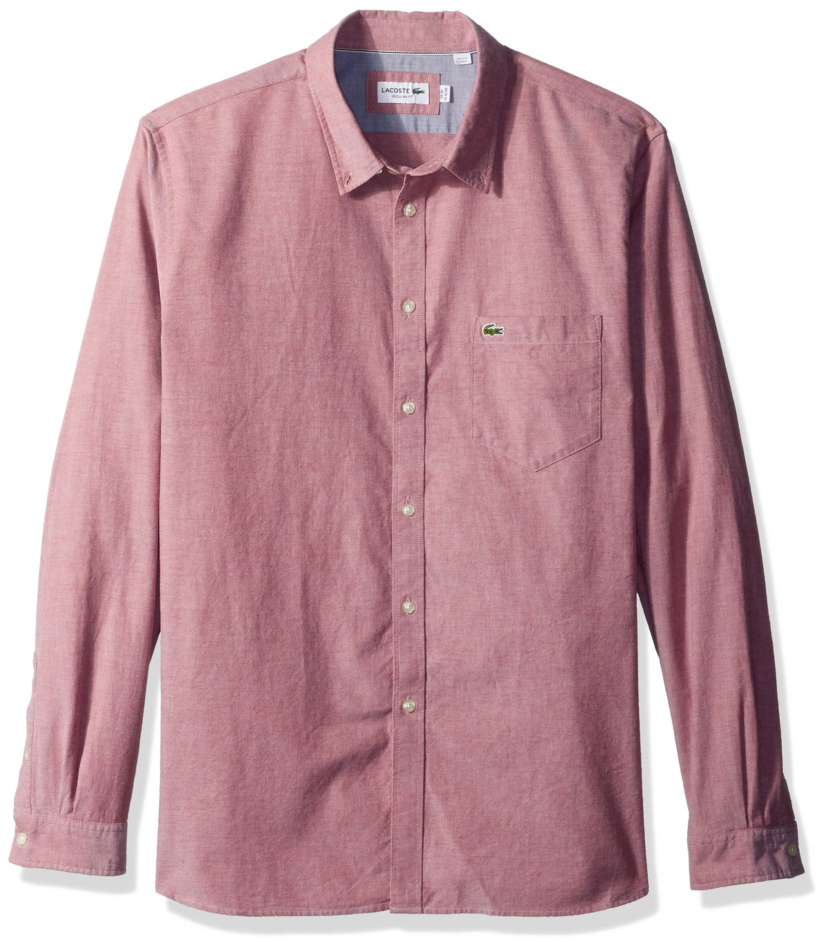 Lacoste Men's Long Sleeve Button Down with Pocket Oxford Solid Regular Fit, Turkey Red/White, X-Large