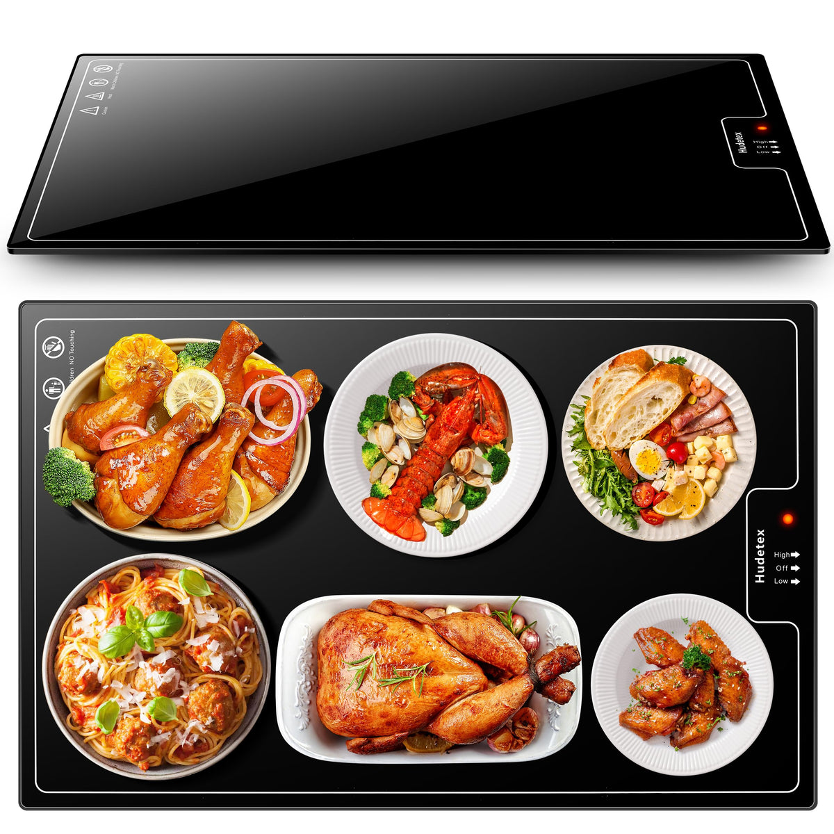 Electric Warming Tray?Large 22”x14”? with Adjustable Temperature Control, Food Warmer - Keep Food Hot for Parties Buffets, Restaurants, House Parties, Events & Dinners, Tempered Glass Surface?Black