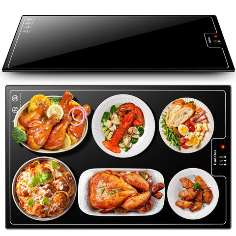 Electric Warming Tray?Large 22”x14”? with Adjustable Temperature Control, Food Warmer - Keep Food Hot for Parties Buffets, Restaurants, House Parties, Events & Dinners, Tempered Glass Surface?Black