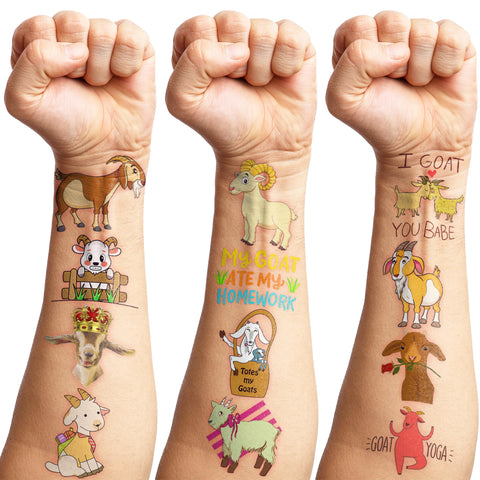 Generic Goat Temporary Tattoos Birthday Party Supplies Favors Decorations Super Cute 96PCS Fake Tattoos Stickers for Boys Girls School Classroom Rewards Gifts Ideal Halloween