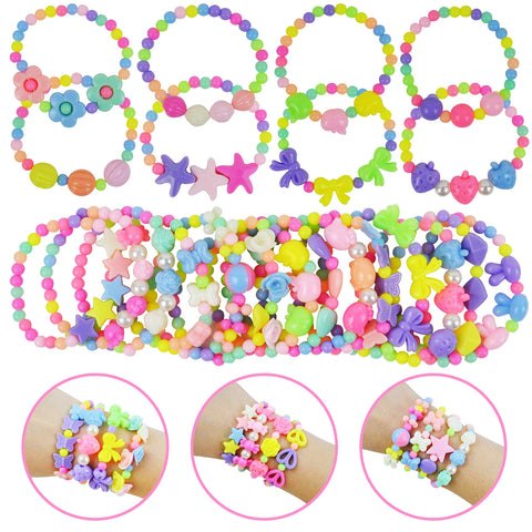JOYIN 24 Pcs Prefilled Easter Eggs with Different Designs of Bracelets Girls Jewelry Set for Kids Easter Party Favor Easter Basket Stuffer Classroom Exchange and Prize Supplies (Candy)