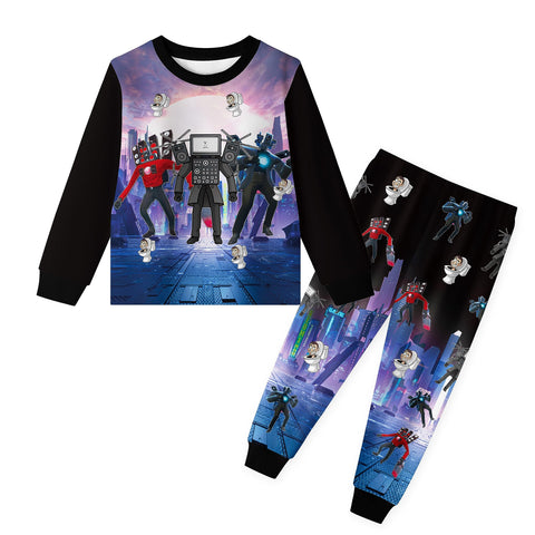 Aepotumn Boys Pyjamas Set Boys Sleepwear Short Sleeve Pjs Tops and Pants 2 Piece Outfit for Boys Black