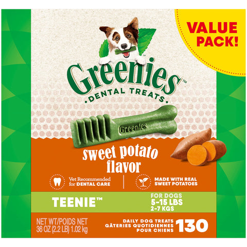 Greenies Teenie Natural Dog Dental Treats, Sweet Potato Flavor, 36 oz. Pack (130 Treats)