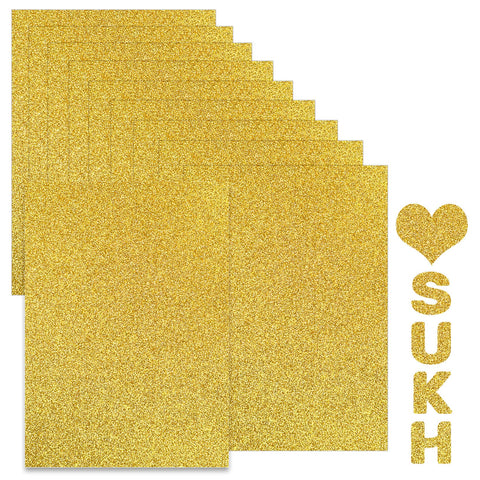 Sukh Gold Glitter Cardstock Paper - Glitter Cardstock Craft Paper A4 Thick Colored Crafts Christmas Valentines Gift Box Wrapping DIY Wedding Birthday Party Sparkle Decor Scrapbook 250GSM 10pcs