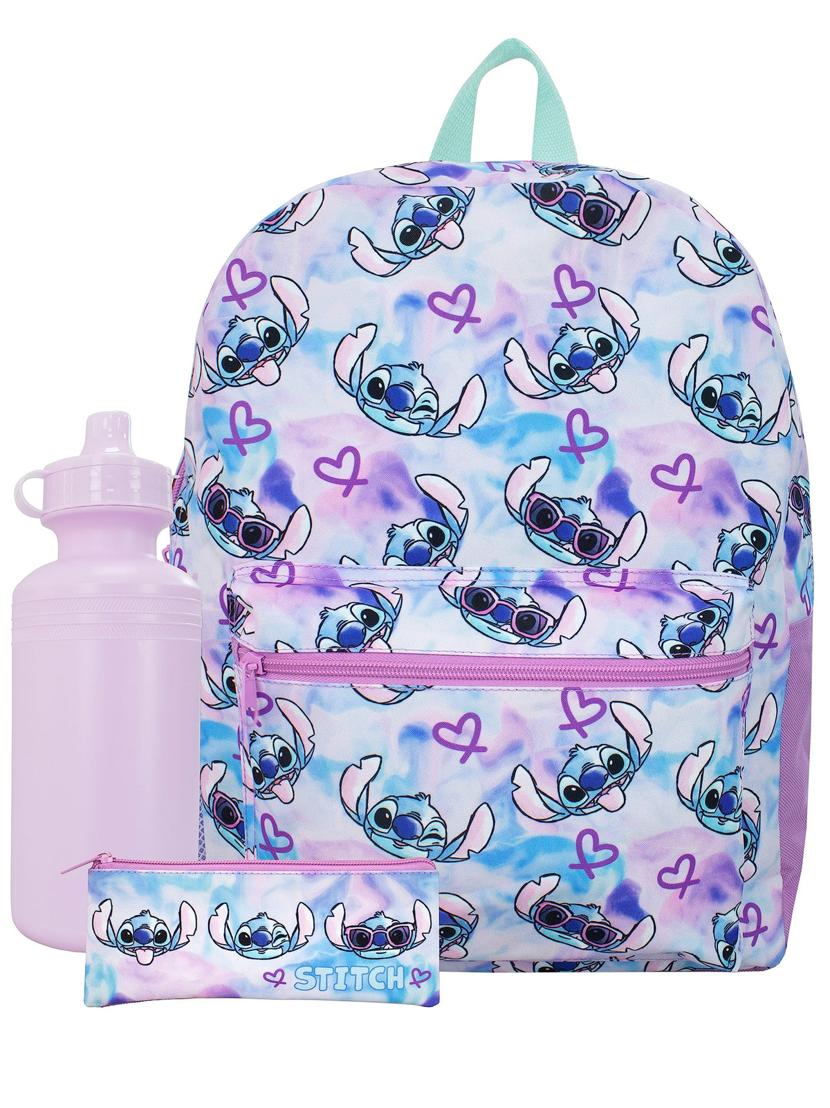 Disney Stitch School Bag Set 3 Piece | Lilo and Stitch Backpack with Stitch Pencil Case and Water Bottle I Official Lilo and Stitch Merchandise | Multicolour