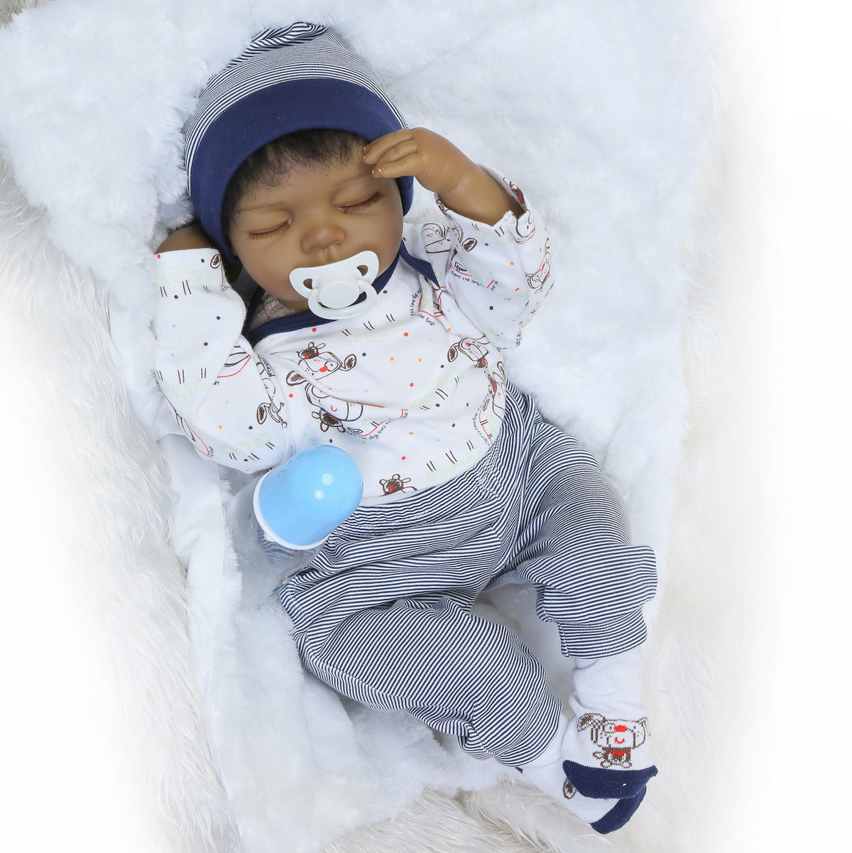Pedolltree African American Baby Dolls Reborn Baby Dolls Boy 22" African American Silicone Baby Reborn Dolls Vinyl Realistic Cute Sleeping Baby Black Boy Children Gifts Set for Ages 3+