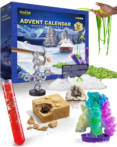 Greek Science Experiments Advent Calendar 2024 for Kids, Christmas Countdown Calendar Science Kits with 24 Cool Experiments, STEM Projects Toy Advent Calendar Christmas Gifts for Boys Girls