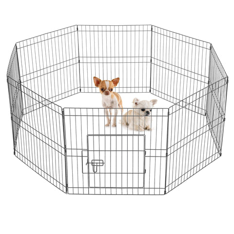 Yaheetech 61cm Metal Pet Playpen 8 Panel Foldable Playpen For Puppy Indoor/Outdoor Black