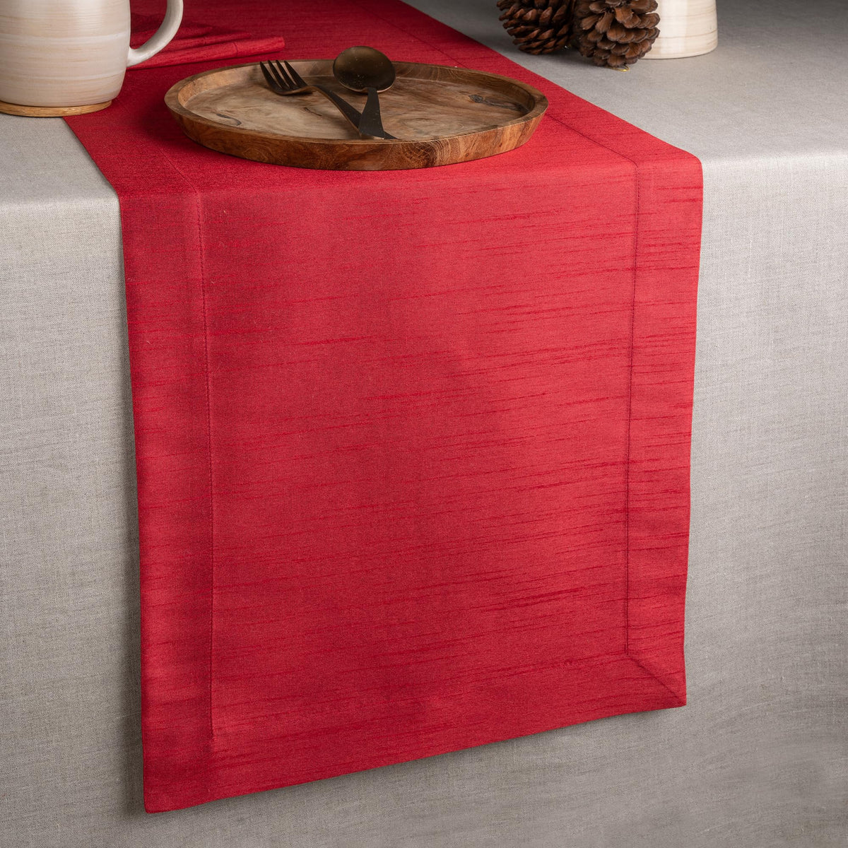 D'Moksha Homes Red Table Runner 14 x 120 Inch - Vegan Silk, Cruelty Free - Elegant Red Silk Table Runner 120 inches long - Machine Washable, 100% Recycled Fabric