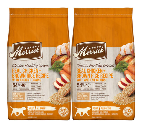 Merrick Classic Healthy Grains Dry Dog Food, Real Chicken & Brown Rice Recipe with Ancient Grains, for Adult Dogs of All Breeds, 4 LB Bag (Pack of 2 Bags)