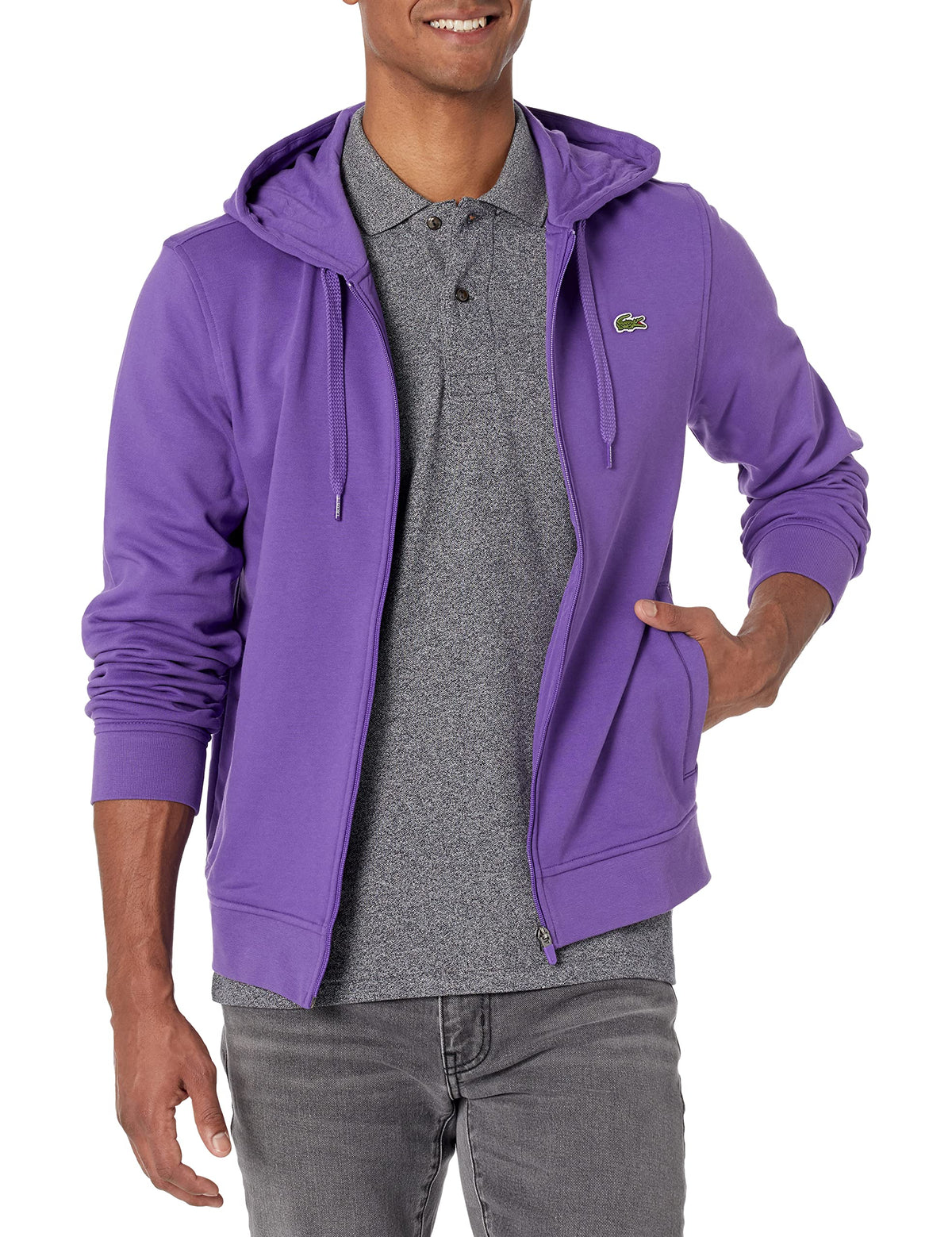 Lacoste mens Sport Long Sleeve Fleece Full Zip Hoodie Sweatshirt, Lavender/Lavender, Large US