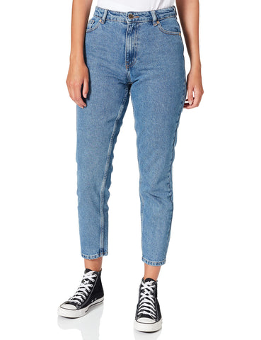 ONLY Women's Onljagger Life High Mom Ankle DNM Noos Slacks, Medium Blue Denim Detail: nas258, 26W x 32L