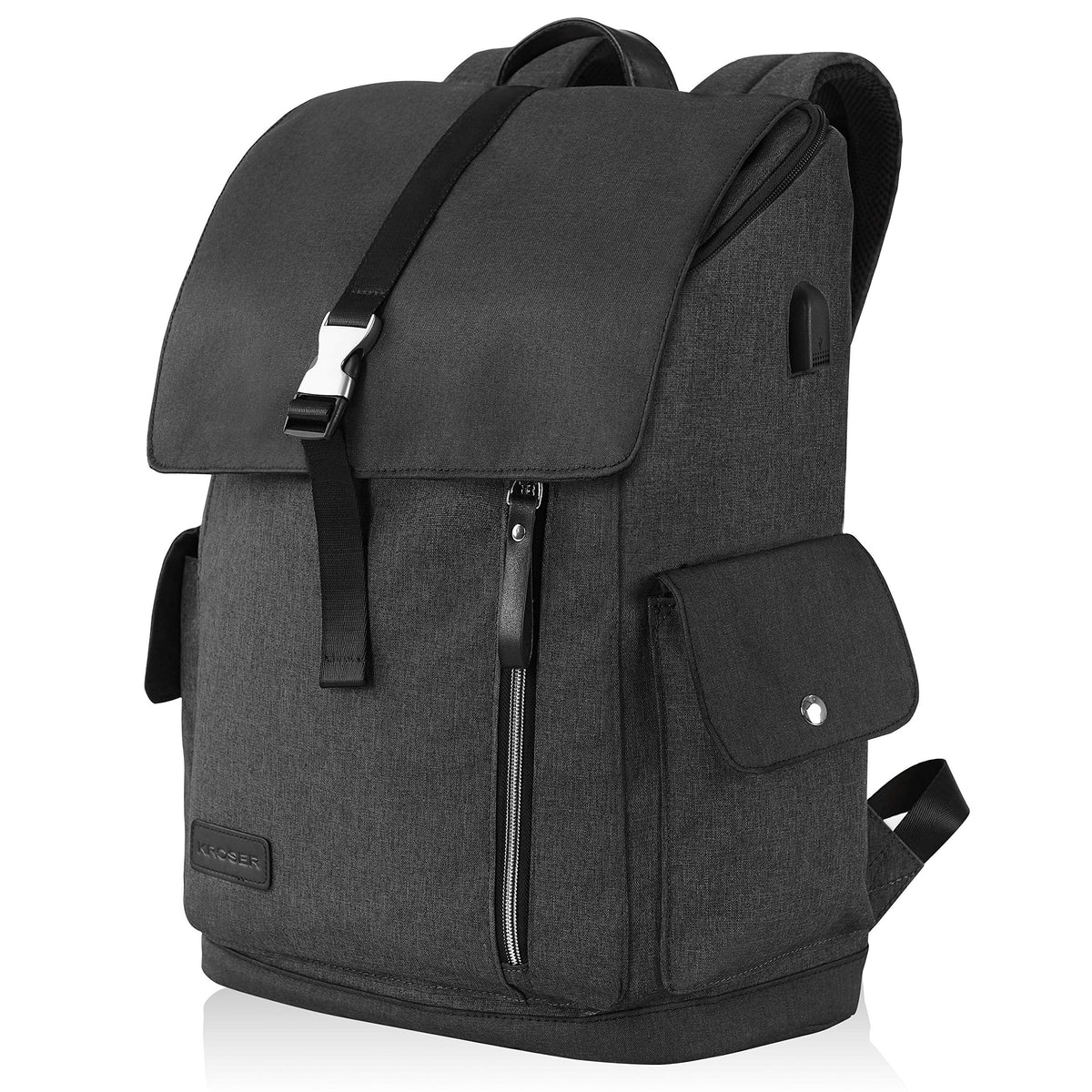 KROSER Unisex Adult Travel Business Anti-Theft Water-Repellent Backpack with USB Charging Port 17.3" (XL) Black
