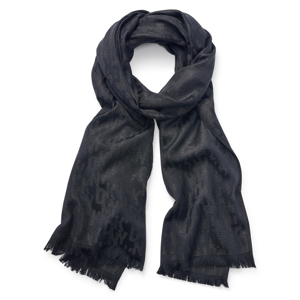 DKNY Women's Oversized Eyelash Fringe Lurex Scarf Fashion, Black, One Size