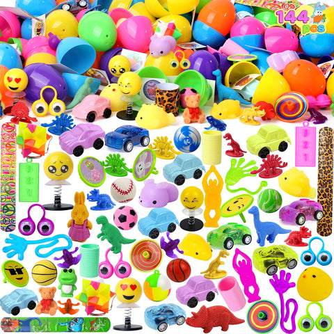JOYIN 144 PCS Prefilled Easter Eggs with Assorted Toys for Easter Egg Hunt, Party Favors, Easter Basket Stuffers, Easter Classroom Prize Supplies