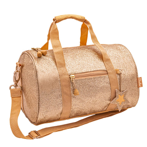 Bixbee Small Kids Duffle Bag, Dance Bag & Travel Bag for Sports, Gymnastics and Ballet with Zipper, Pockets, and Flake-Resistant Glitter Design - Dance Bag for Girls & Boys in Sparkalicious Gold