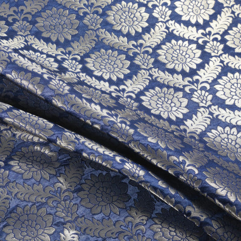 CraftyArt Blue Banarasi Brocade Silk Fabric Brocade Silk Fabrics Benarse Brocade Fabric for Wedding Lehenga Dress Blouse by The Yard, Width is 47 inches (Approx)