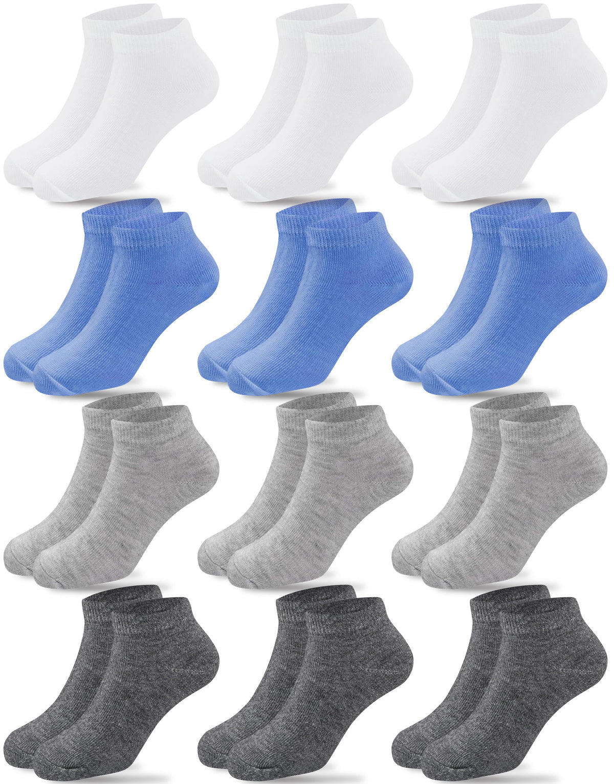 Duufin 12 Pairs Kids' Ankle Socks Kids Athletic Socks Boys Girls Low Cut Socks Half Cushion Sports Socks(8-10 Years)