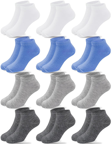 Duufin 12 Pairs Kids' Ankle Socks Kids Athletic Socks Boys Girls Low Cut Socks Half Cushion Sports Socks(8-10 Years)