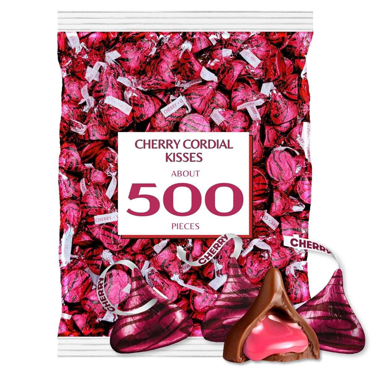 KIDU Milk Chocolate Kisses, 5 Pound, Red Foil, Cherry Cordial, Valentine's Day, Mother's Day, Thanksgiving, Individually Wrapped