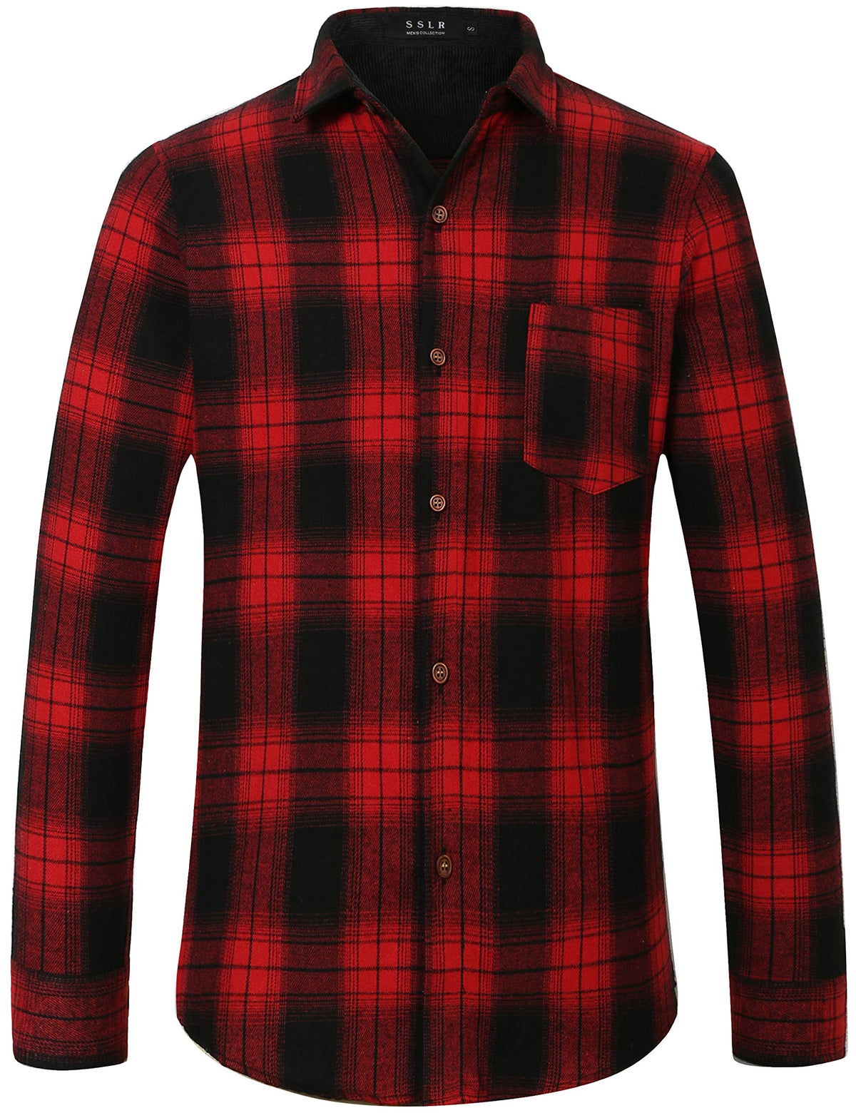 SSLR Flannel Shirt for Men, Long Sleeve Button Down Shirt Plaid Casual (Large, Black Red)