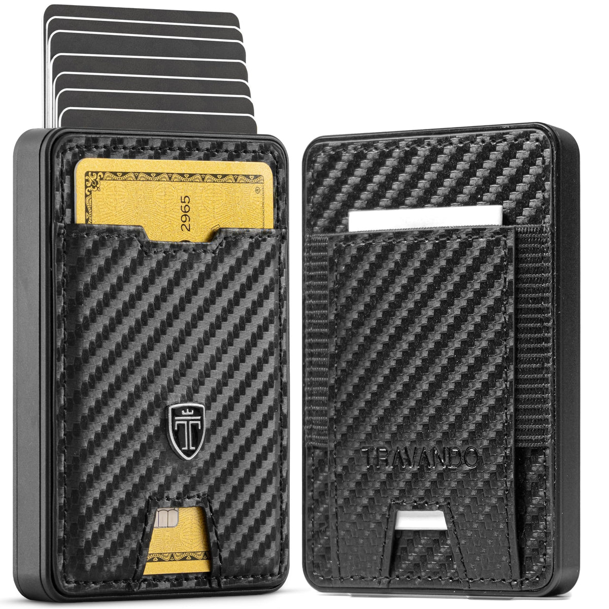TRAVANDO Swype Slim Wallet for Men Metal RFID Blocking Mens Wallet Card Case, XL Carbon, Swype Slim, Money Pocket