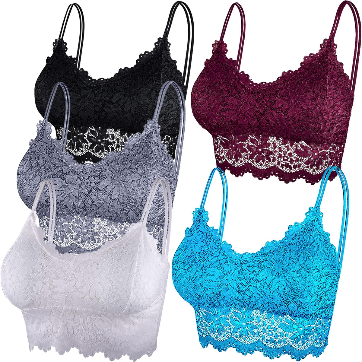 Duufin 5 Pcs Lace Bralettes for Women Bralette Padded Lace Bandeau Bra, S-M