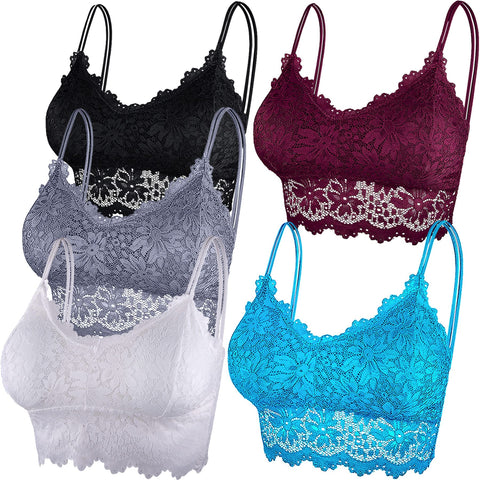 Duufin 5 Pcs Lace Bralettes for Women Bralette Padded Lace Bandeau Bra, S-M