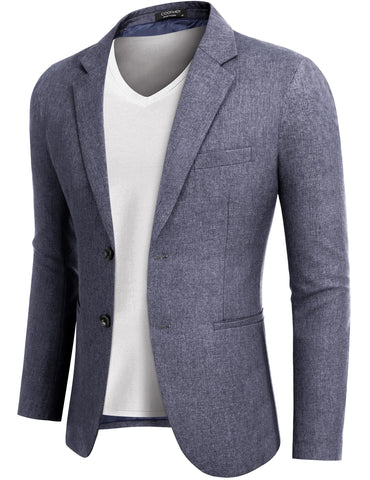 COOFANDY Blazer for Men Casual Slim Fit Sport Coat Two Button Light Weight Suit Jacket, Blue, L