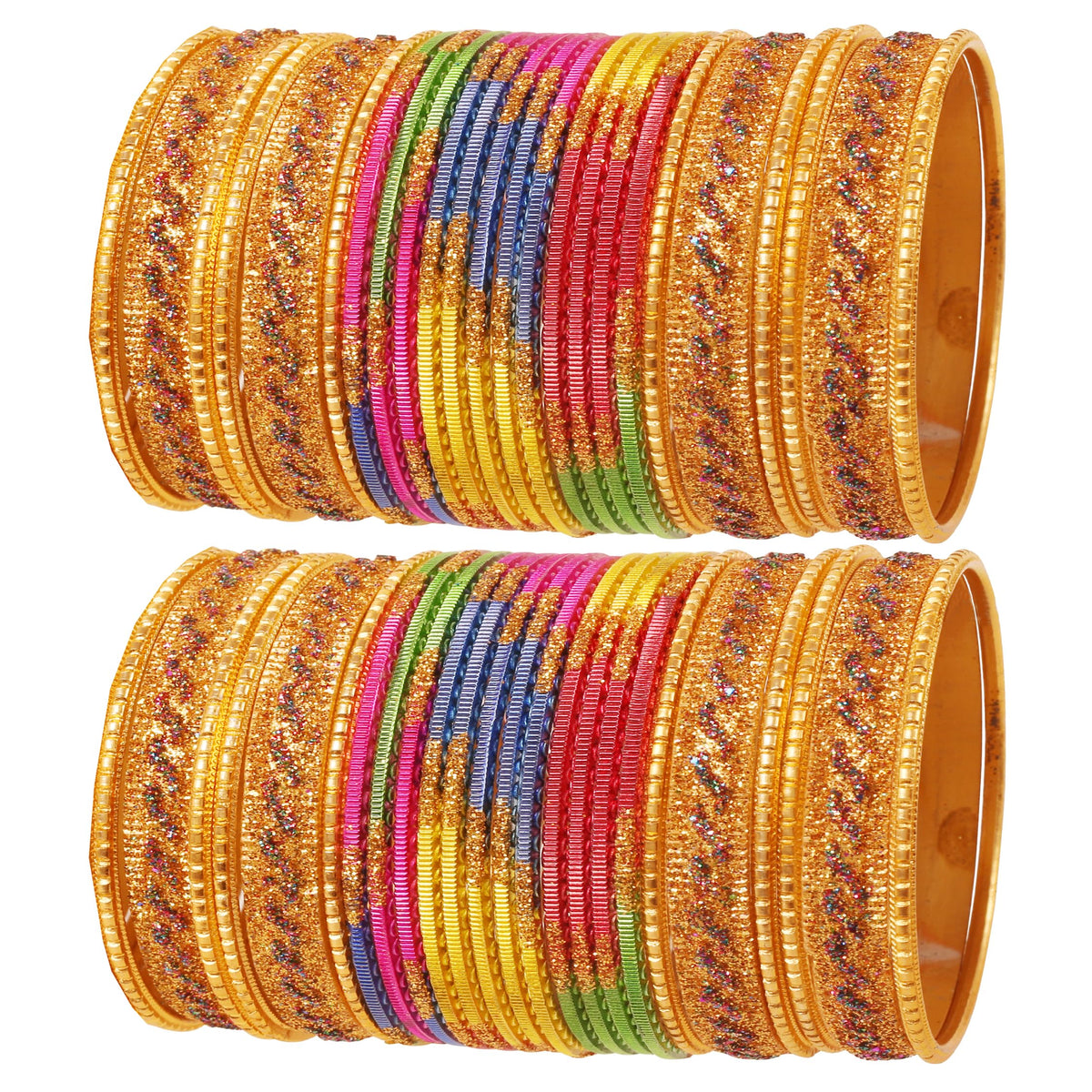 Touchstone New Indian Bollywood Glamorous Fashion Wrist Enhancing Shimmering Golden Glitters Textured Multi Color Rainbow Designer Jewelry Bracelets Bangle Chura. Set of 48 in Gold Tone for Women