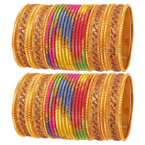 Touchstone New Indian Bollywood Glamorous Fashion Wrist Enhancing Shimmering Golden Glitters Textured Multi Color Rainbow Designer Jewelry Bracelets Bangle Chura. Set of 48 in Gold Tone for Women