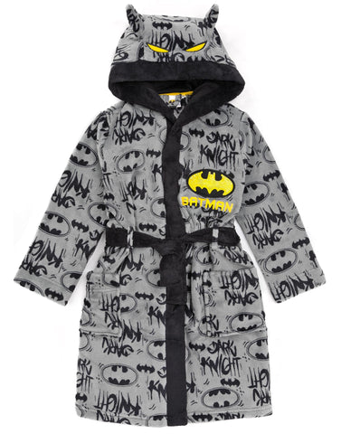 DC Comics Batman Dressing Gown For Boys & Girls | Kids Grey Dark Knight Movie Pocket Bathrobe | Children’s Soft Fluffy Pjs Robe 10-11 Years