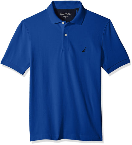 Nautica Men's Classic Short Sleeve Solid Cotton Pique Polo Shirt, Monaco Blue, Large