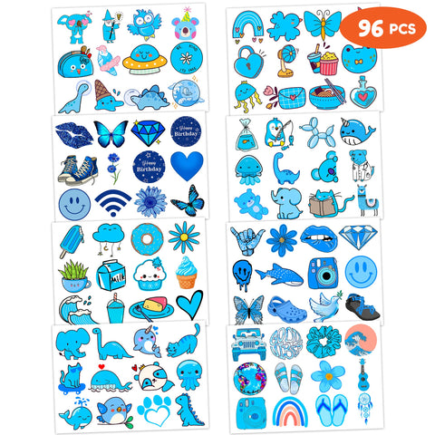 Blue Temporary Tattoos Theme Birthday Party Decorations Supplies Favors Decor Cute Stickers Tattoo 8 Sheets 96 PCS Gifts for Kids Boys Girls Classroom Rewards Prizes Christmas