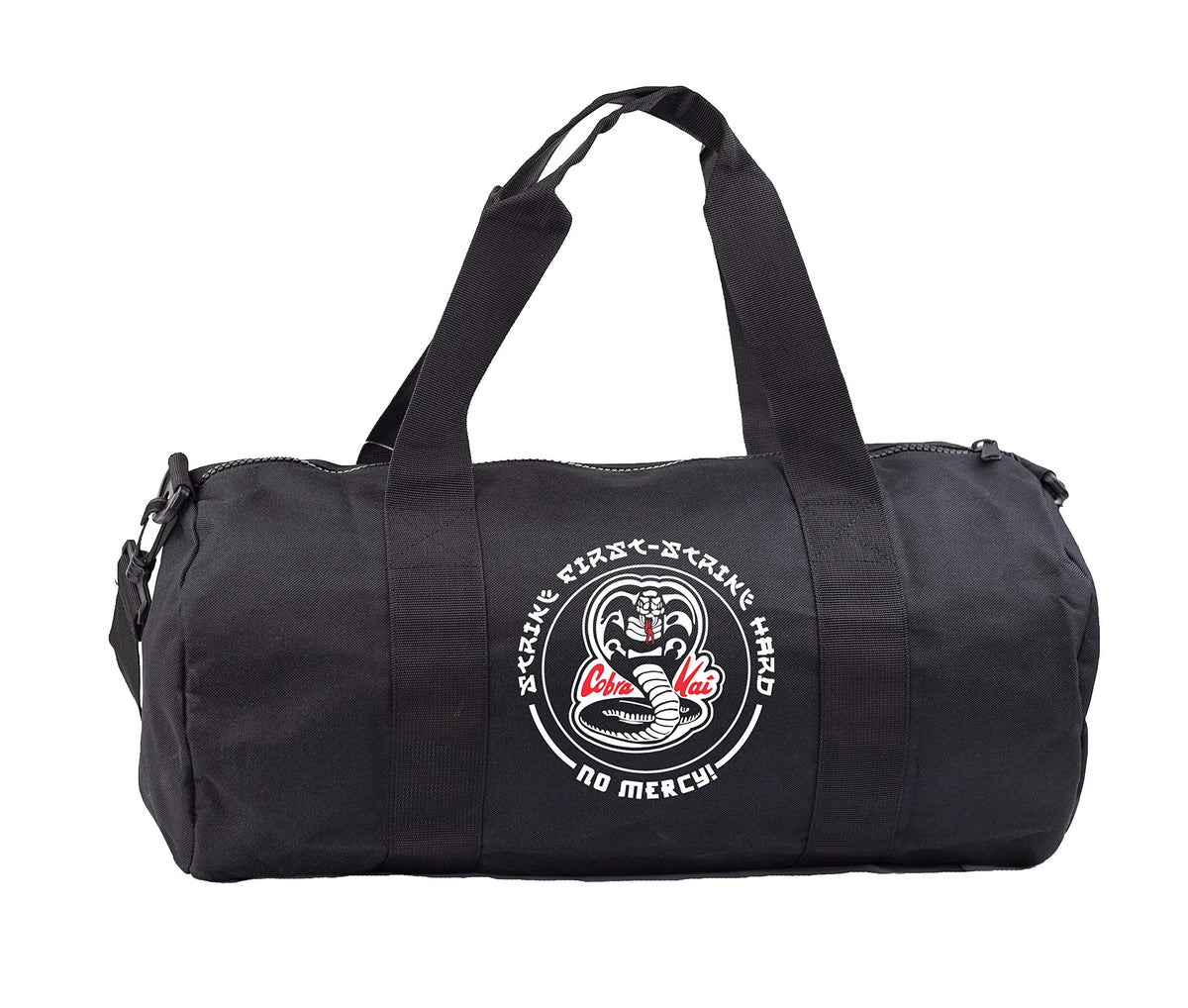 Hippowarehouse COBRA KAI STRIKE FIRST - STRIKE HARD Gymwear Gym Duffle Cylinder Uniform Kit Bag 50 x 25 x 25cm 20 litres
