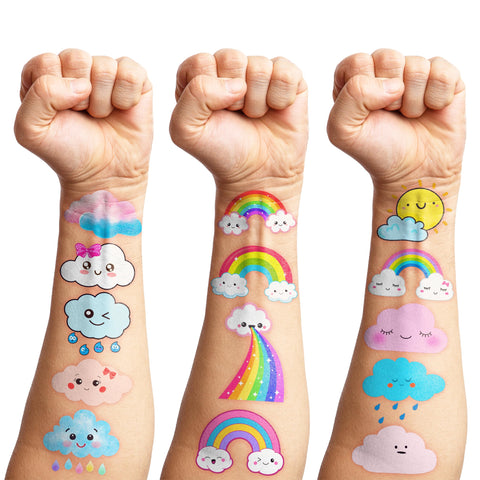 Generic 96 PCS Cute Cloud Temporary Tattoo Stickers Theme Pastel Rainbow Birthday Party Decorations Supplies Decor Favors Gifts for Boys Girls School Classroom Prizes Rewards