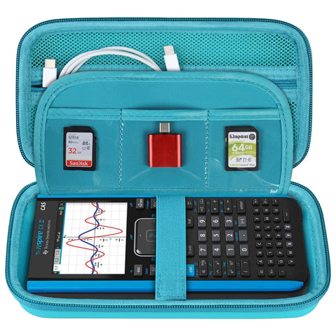 BOVKE Graphing Calculator Carrying Case for Texas Instruments TI-Nspire CX II CAS/CX II/CX/CX CAS Calculator and More - Mesh Pocket for USB Cables and Other School Supplies, Turquoise