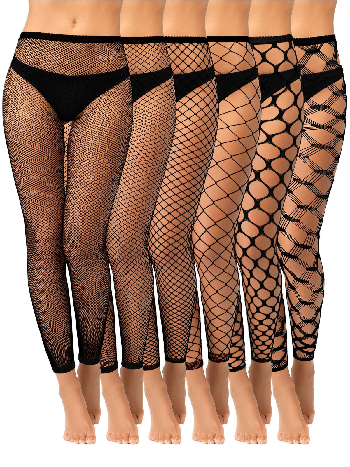 6 Pack Halloween Women's Waisted Footless Fishnet Tights Pantyhose High Waisted Fishnet Stockings Leggings Stockings for Cosplay Party Medium Black