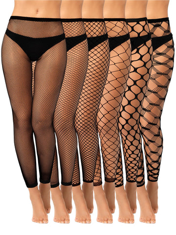 6 Pack Halloween Women's Waisted Footless Fishnet Tights Pantyhose High Waisted Fishnet Stockings Leggings Stockings for Cosplay Party Medium Black