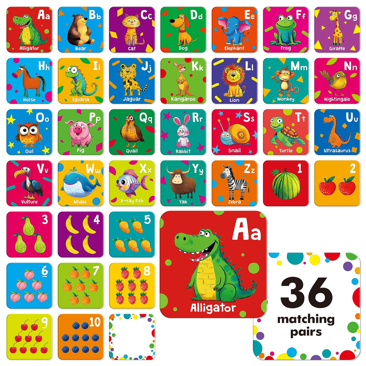 72 PCS Memory Matching Game, Alphabet & Numbers Matching Cards for Toddlers 36 Pairs Memory Cards for Preschool 4 5 6 Years Old