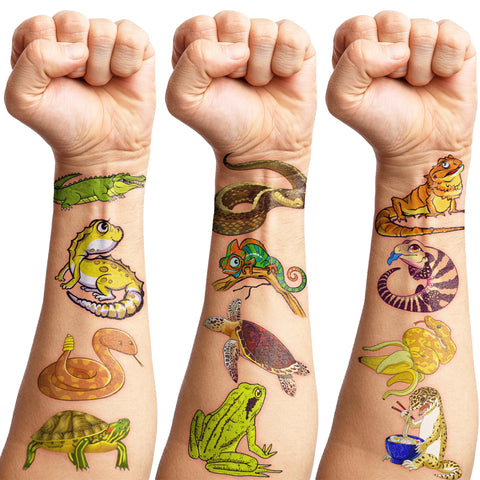 Generic Reptile Temporary Tattoos Birthday Party Supplies Favors Decorations Super Cute 96PCS Fake Tattoos Stickers for Boys Girls School Classroom Rewards Gifts Ideal Halloween