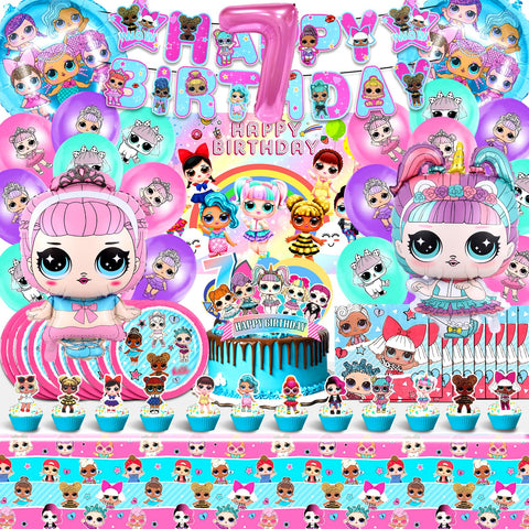 Birthday Lol Decoration Kit, Balloons Lol 7 Years, Lol Party Decorations for Girls, Cake Decorations Lol, Birthday Background, Lol Paper Plates, Lol Birthday Tablecloth, Lol Party Napkins
