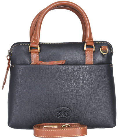 Rowallan Small Structured Leather Top Handle Bag With Detachable Shoulder Strap (Black)
