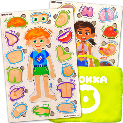 QUOKKA Wooden Puzzles for Kids Ages 4-6 - Montessori Puzzles for Toddlers 3-5 - Preschool Game Learning Human Body Parts Anatomy Skeleton - Educational Toys for Boy & Girl