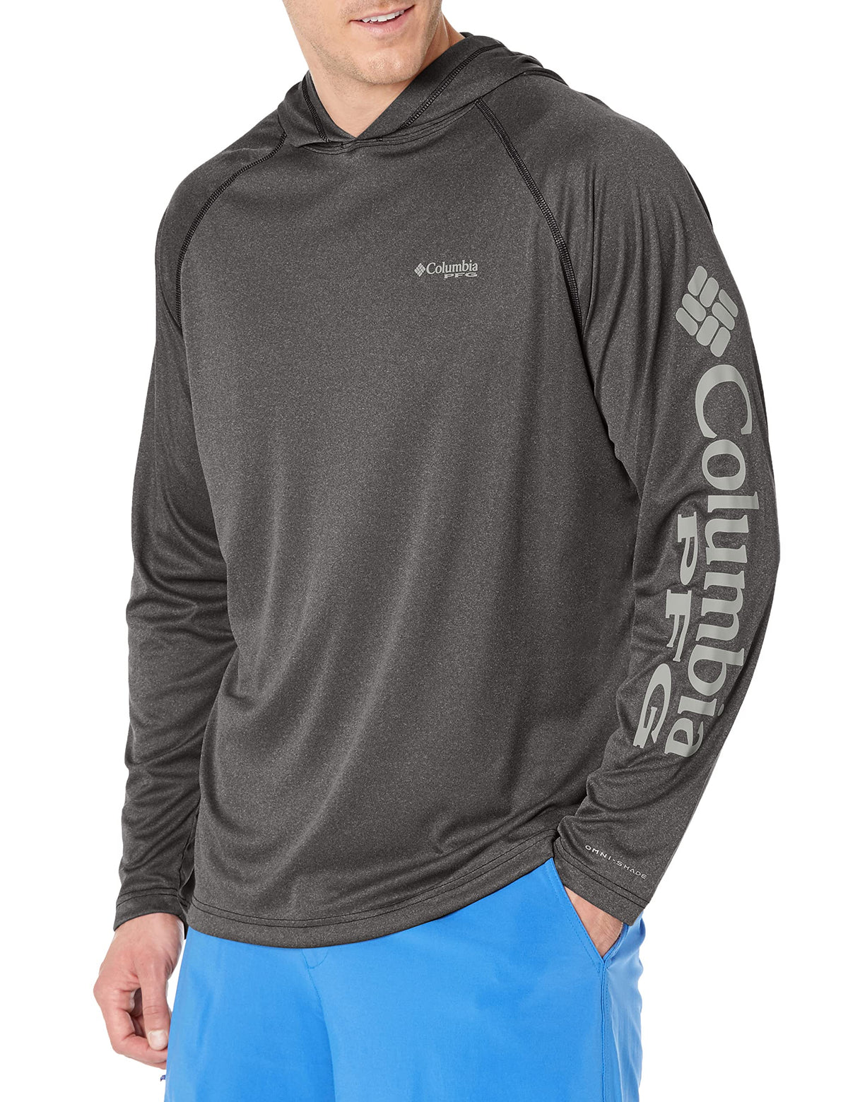 Columbia Men's Terminal Tackle Heather Hoodie, Charcoal Heather/Cool Grey Logo, X-Small