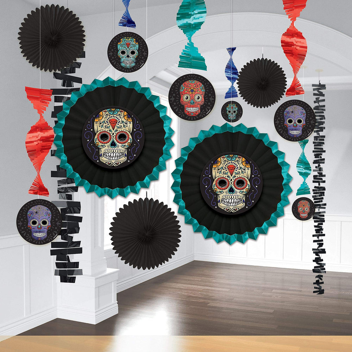 amscan Halloween Sugar Skull Paper Fan Decorating Kit