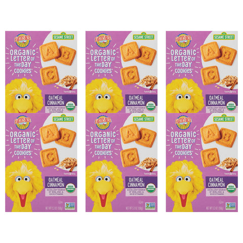 Earth's Best Organic Kids Snacks, Sesame Street Toddler Snacks, Organic Letter of the Day Cookies for Toddlers 2 Years and Older, Oatmeal Cinnamon, 5.3 oz Box (Pack of 6)