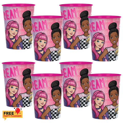 amscan 8 Count Barbie Favor Cups - 16 oz Cup for Parties, Drinks, Birthday Favors, Pink Girls, Kids, Decorations Set, Fill with Candy, Stickers, Popcorn