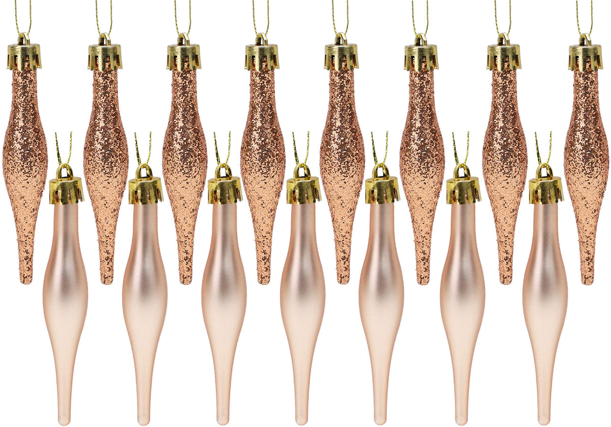 Christmas Concepts® Pack Of 15-8.5cm, 85mm (3.4") Droplet Baubles - Matte & Glitter Design - Christmas Baubles (Rose Gold)