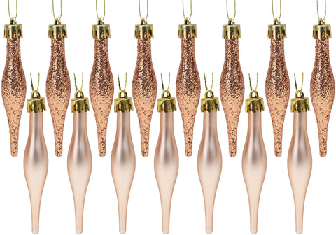 Christmas Concepts® Pack Of 15-8.5cm, 85mm (3.4") Droplet Baubles - Matte & Glitter Design - Christmas Baubles (Rose Gold)
